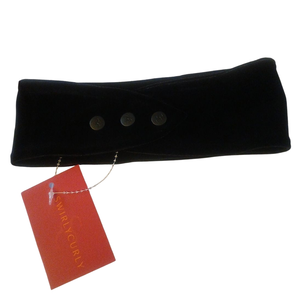 SWIRLYCURLY 3 snap adjustable non slip Velvet Headband NWT/NIP Color - Black